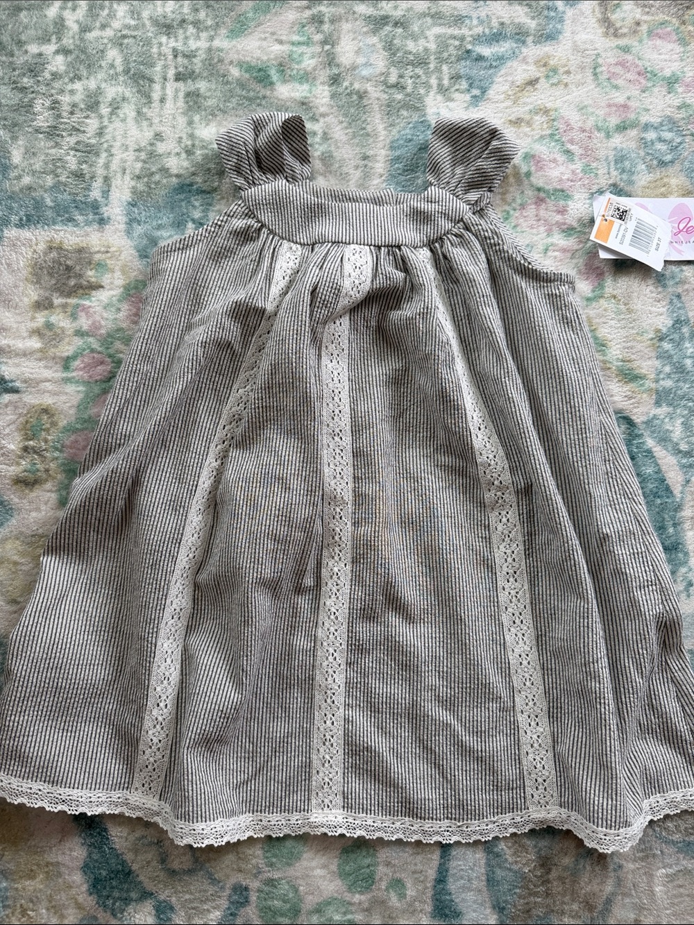 Bonnie Jean Gray & White Striped Lace-Trim Sundress